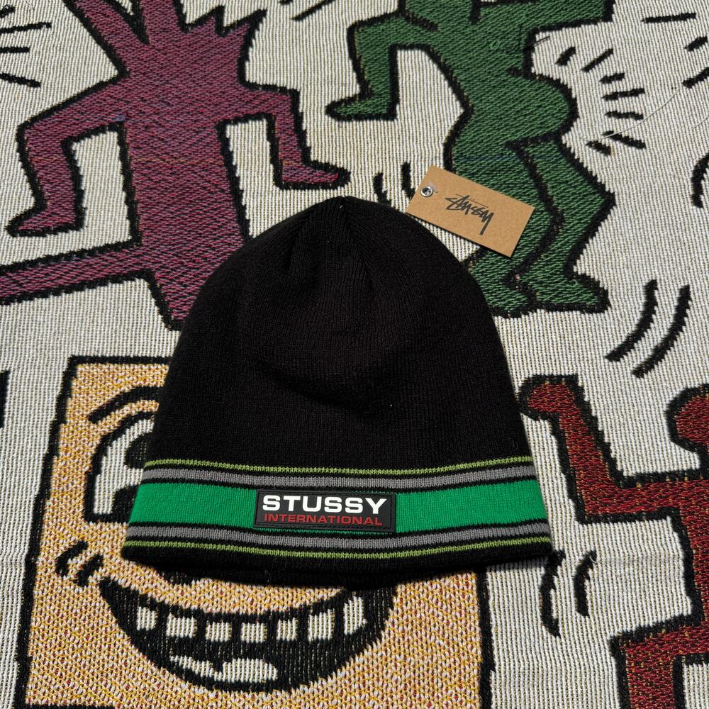 New with Tags Stussy International Black Striped Beanie